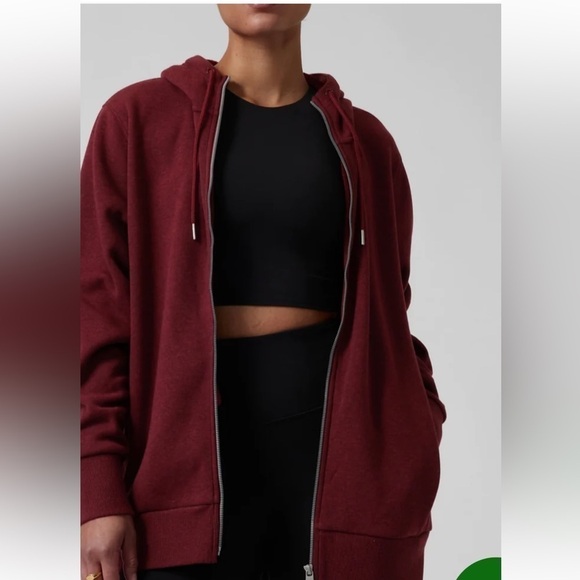 New-Athleta-XS-red Heather-cozy karma full zip hoodie. Soft plush interior. - Picture 1 of 16